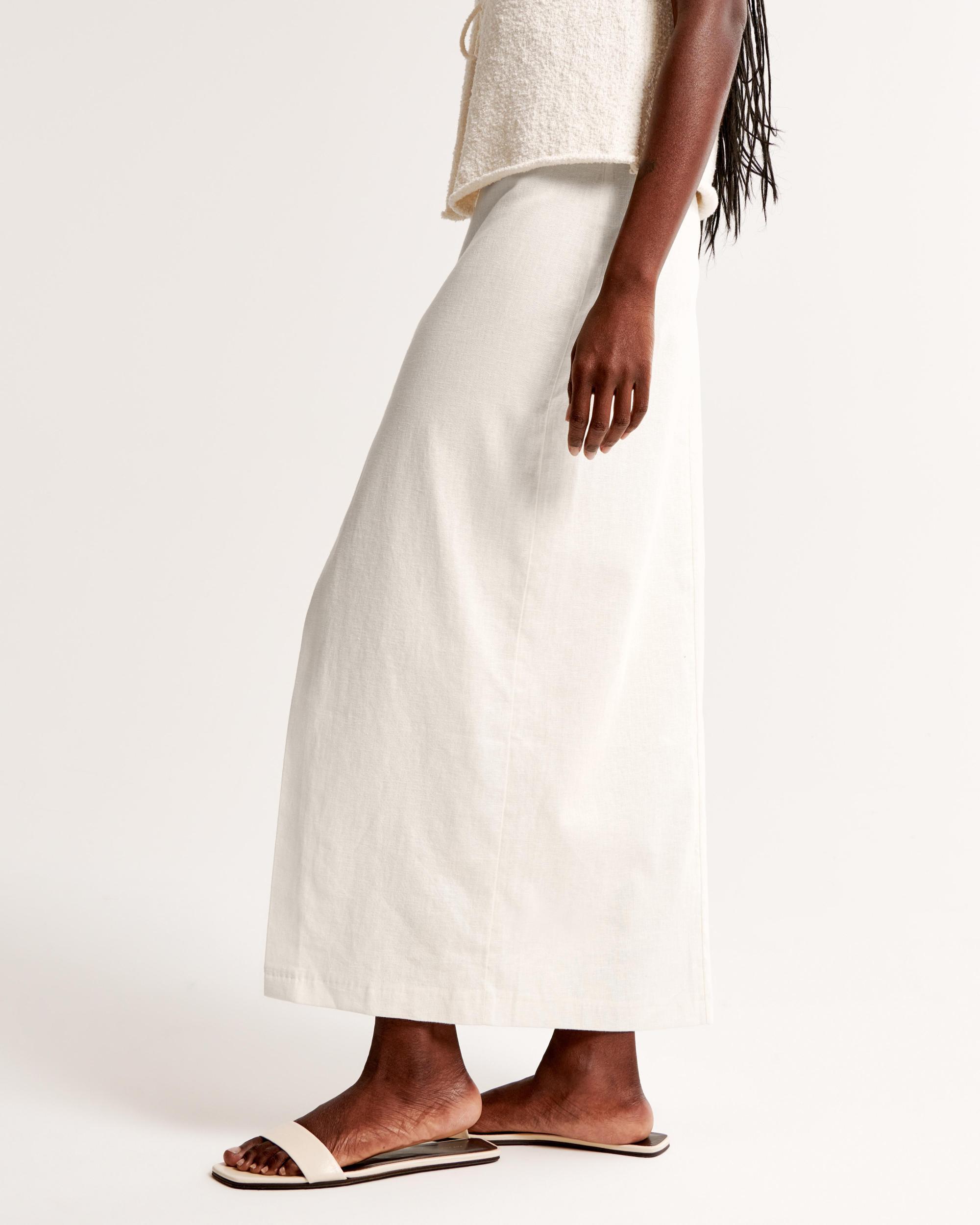 Mid Rise Linen-Blend Maxi Skirt Product Image