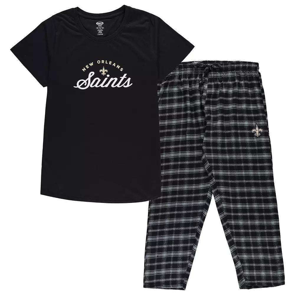Women's Concepts Sport Black New Orleans Saints Plus Size Badge T-Shirt & Flannel Pants Sleep Set, Size: 3XL Product Image
