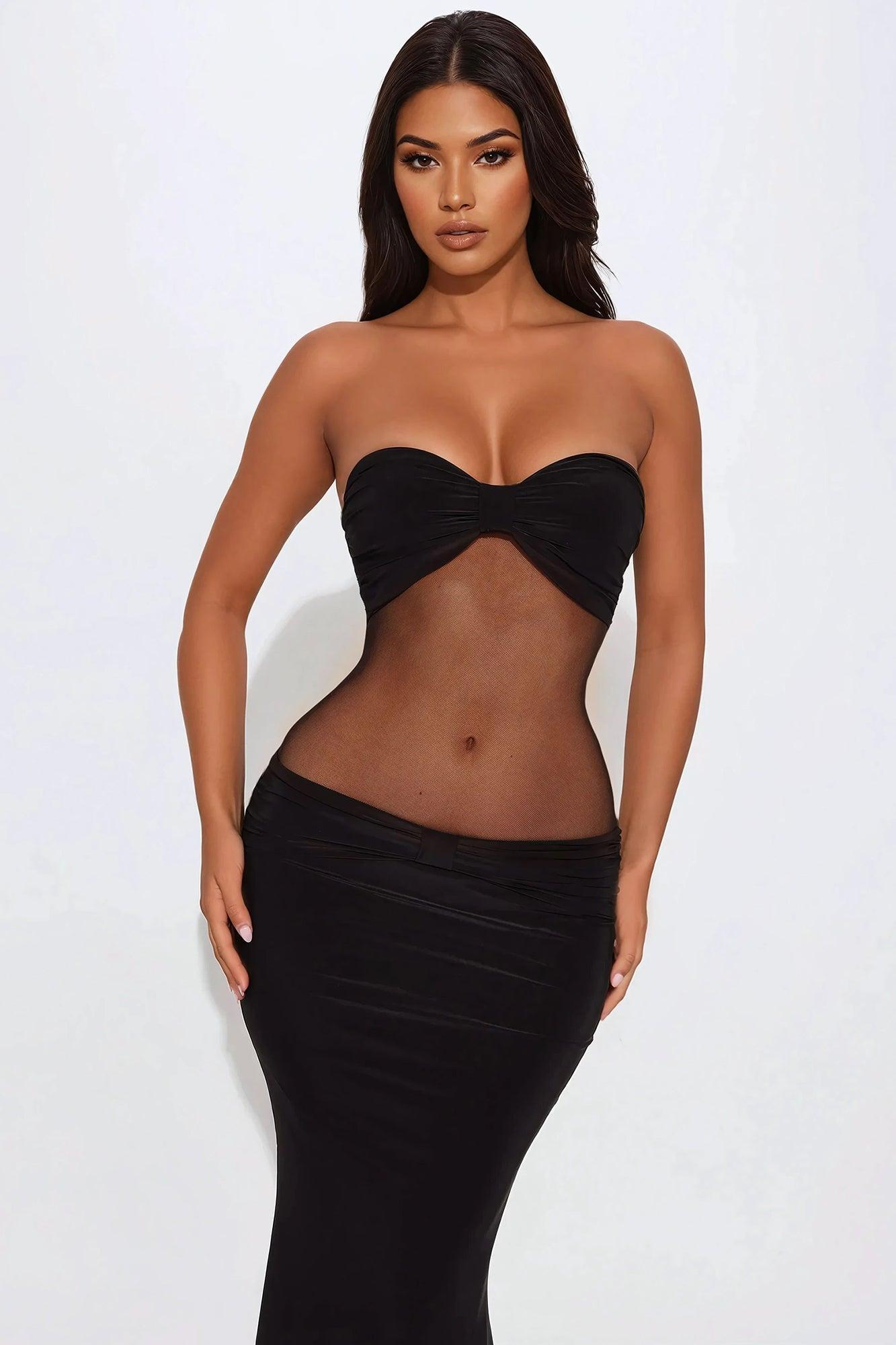 Elena Sheer Mesh Maxi Dress - Black Product Image