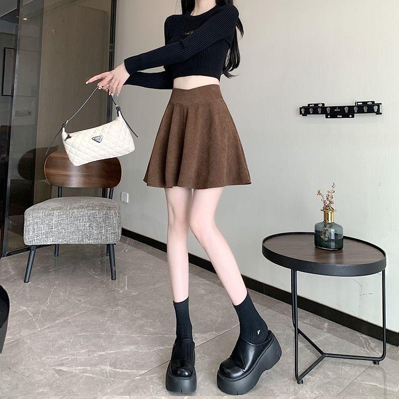 High Rise Plain Mini A-Line Skirt Product Image