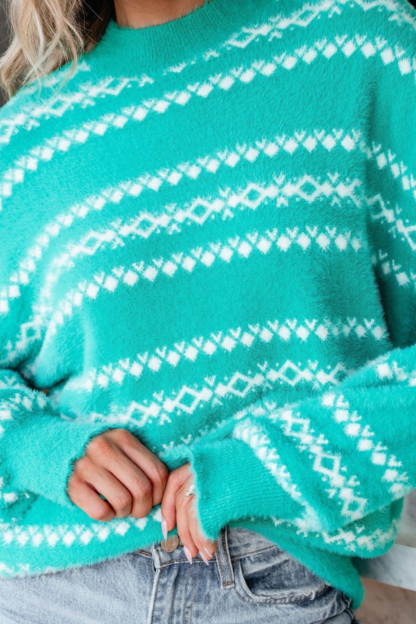 Green Fuzzy Soft Print Sweater - FINAL SALE Product Image