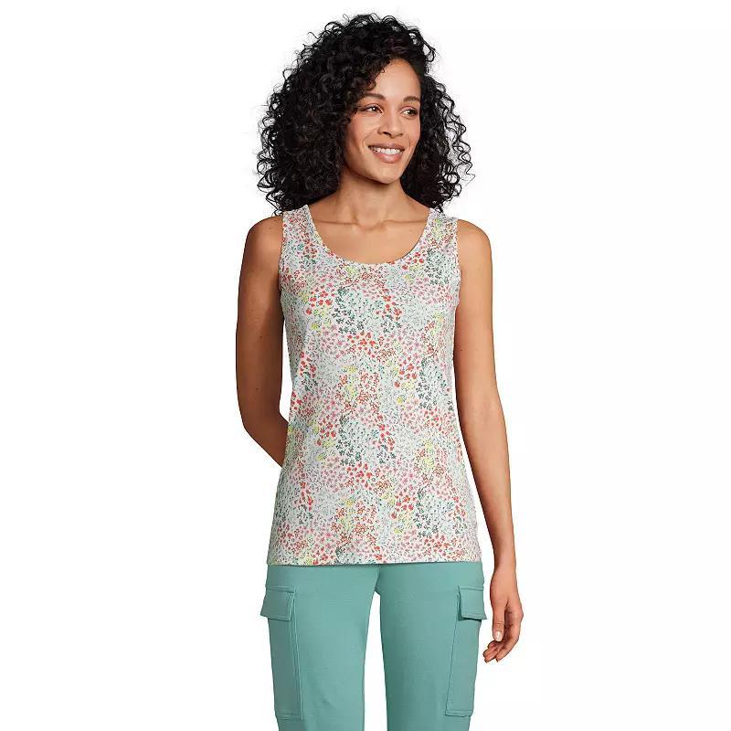 Women's Lands' End Cotton Tank Top, Size: XS, Green Graphic Floral Product Image