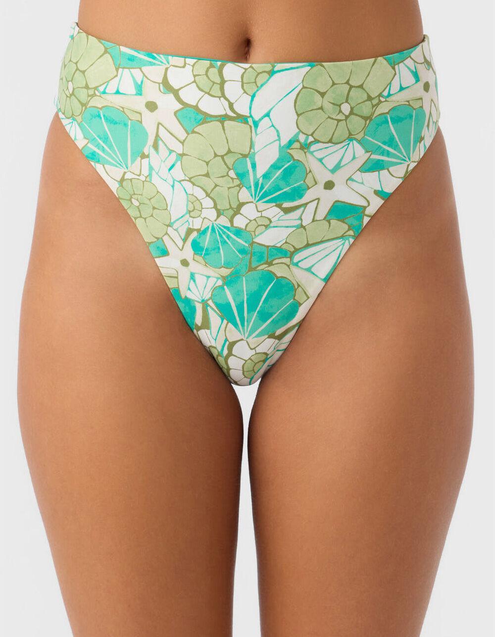 O'NEILL Shell Abstract Maxwell High Waist Cheeky Bikini Bottoms - GREEN COMBO Product Image