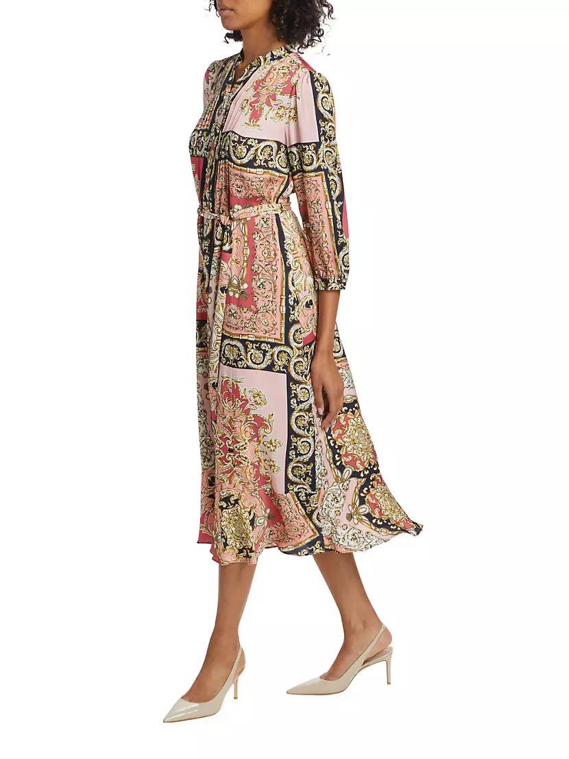 Mila Belted Print Stretch Silk Midi-Dress Product Image