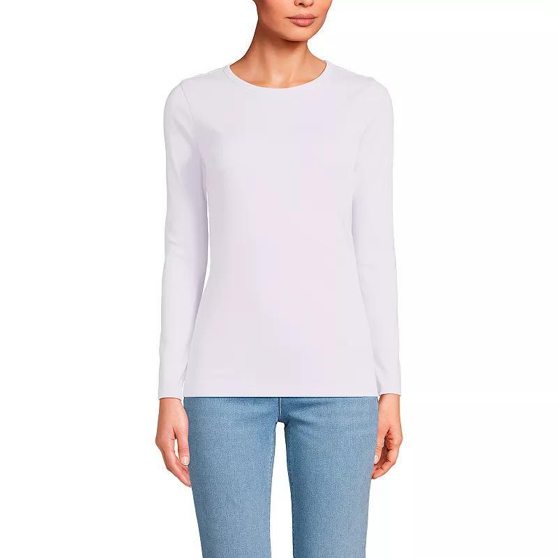 Womens Lands End Cotton Crewneck Long-Sleeve Tee Green Moss Product Image