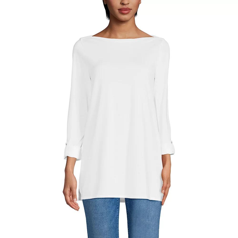 Women's Lands' End Adjustable 3/4 Sleeve Boatneck Tunic, Size: XL, Blue Ivory Stripe Product Image
