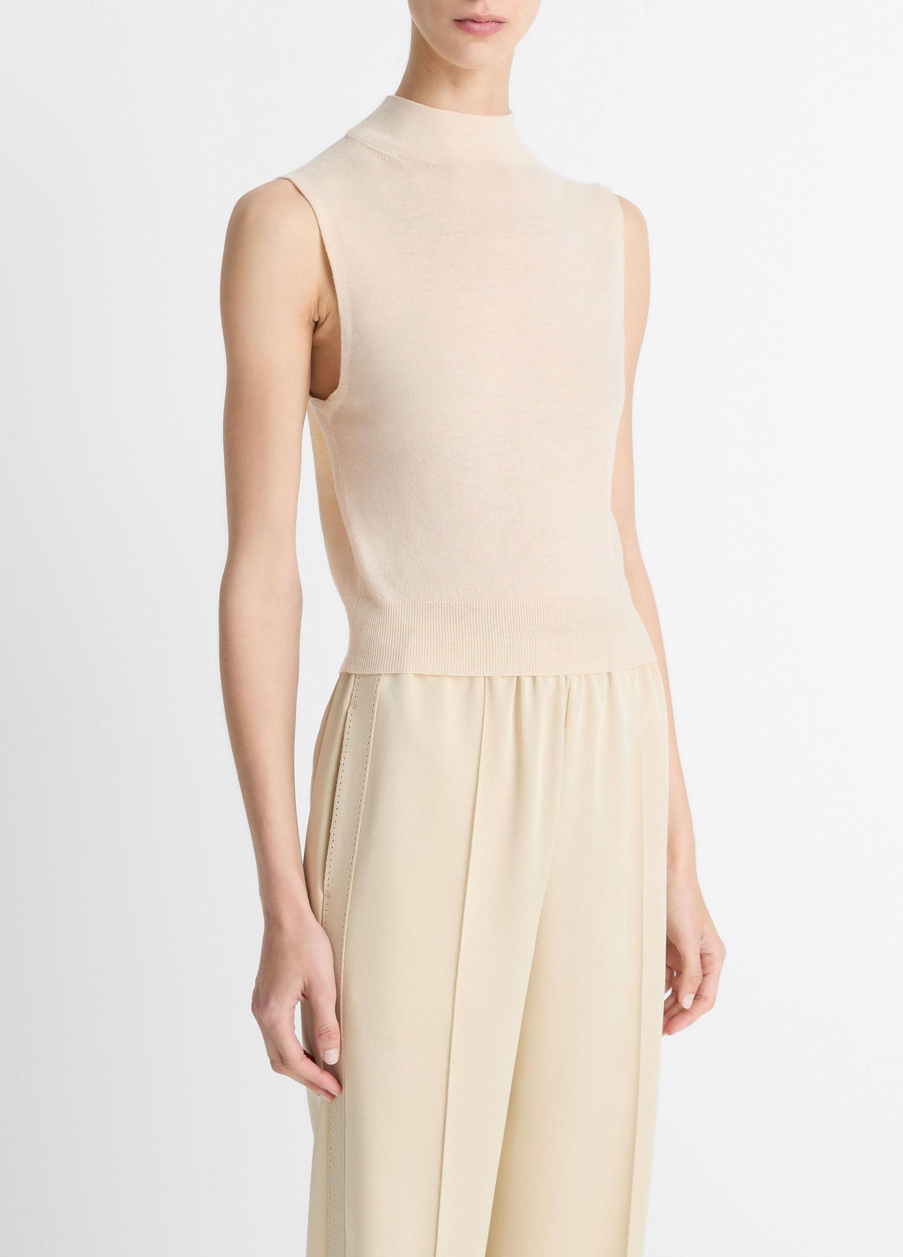 Wool-Blend Sleeveless Mock-Neck Sweater Product Image