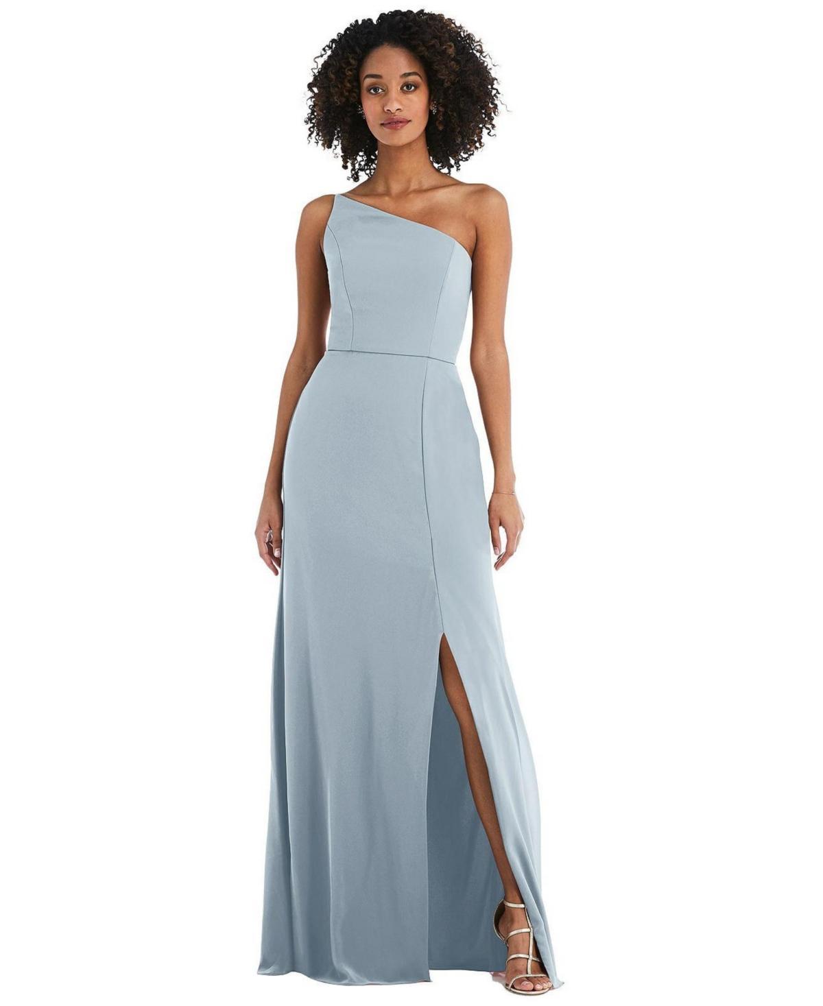 Womens Skinny One-Shoulder Trumpet Gown with Front Slit Product Image