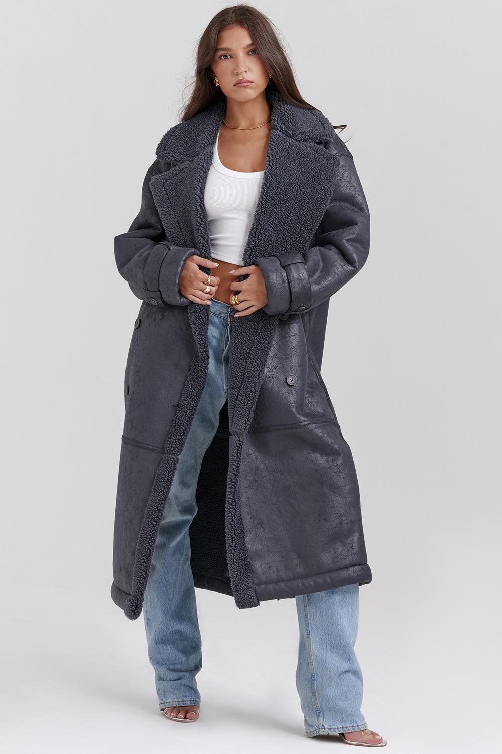 Deiji Grey Vegan Shearling Coat Product Image
