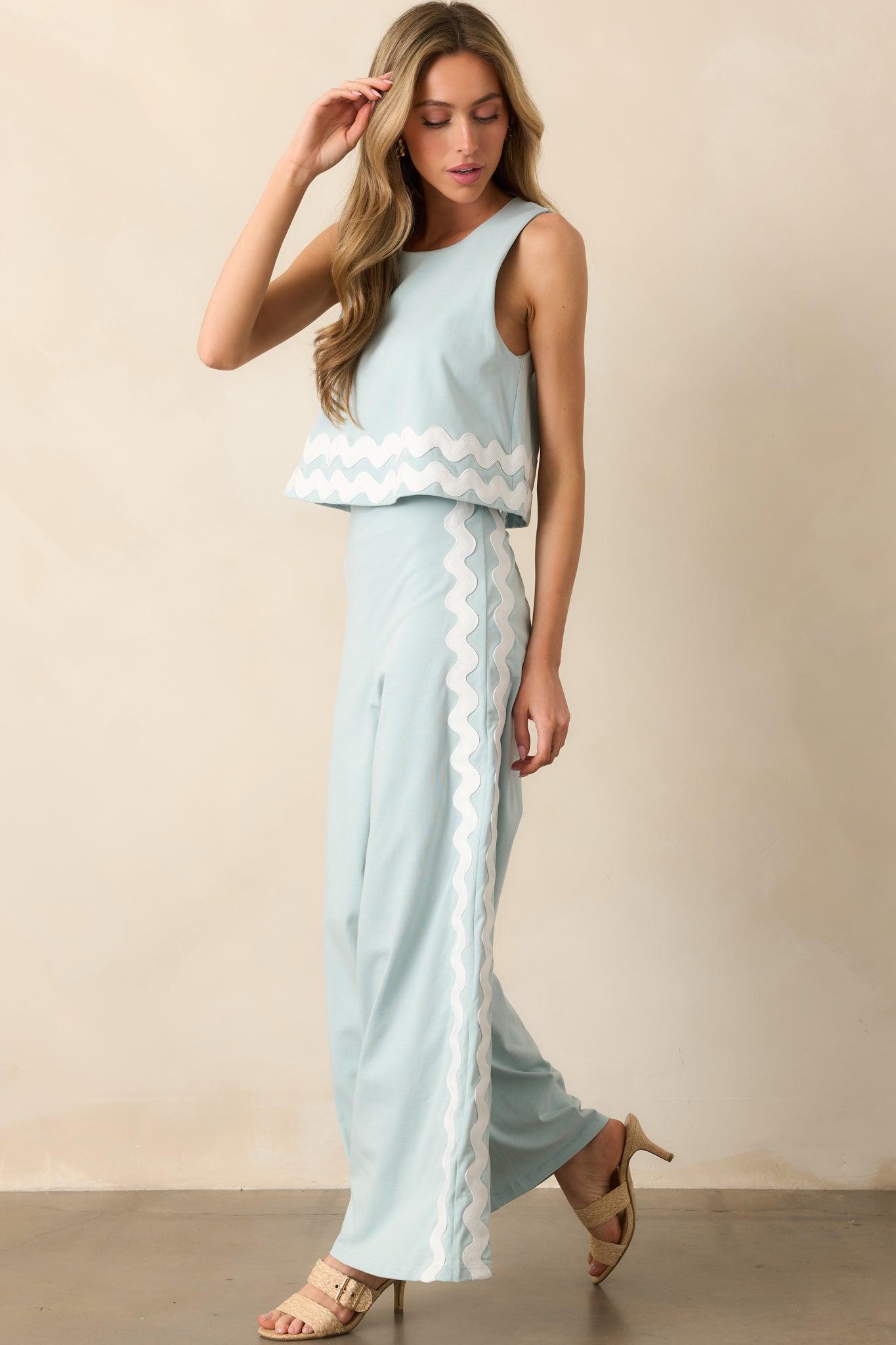Kayla Ancient Waters Aqua Cotton Jumpsuit Product Image