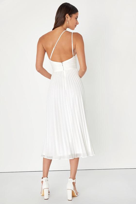 Wondrous Muse White Pleated One-Shoulder Midi Dress Product Image