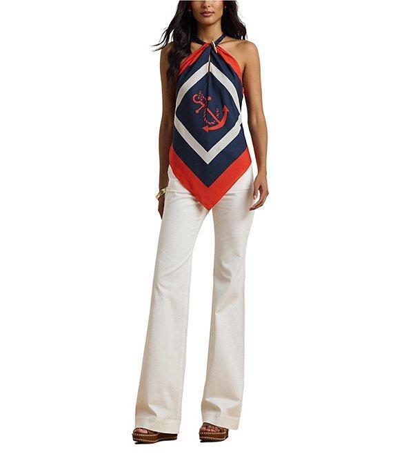 Lauren Ralph Lauren Stretch Canvas High Rise Wide Leg Pearlized Button Fly Pants Product Image