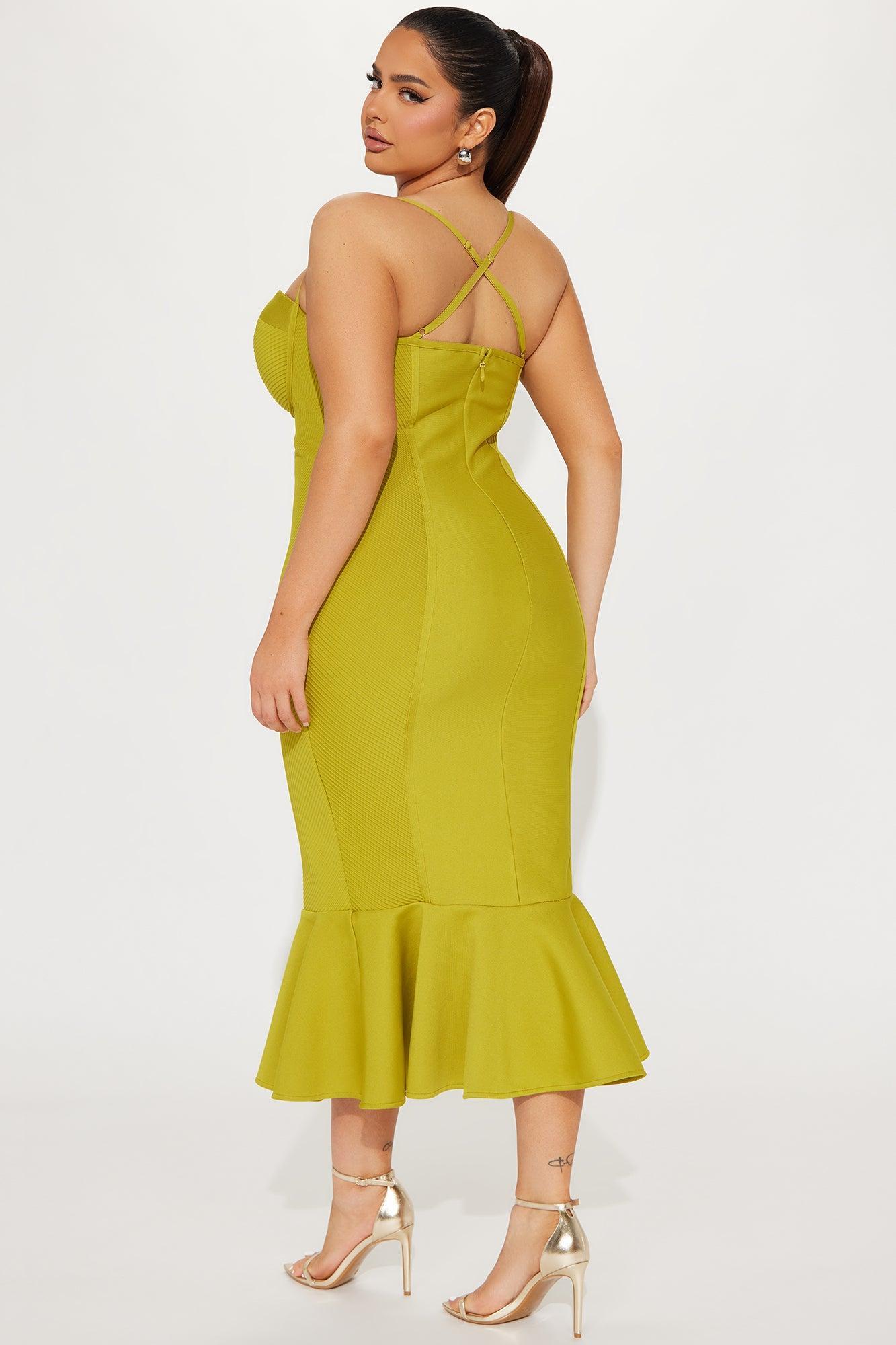 Speak The Truth Bandage Midi Dress - Chartreuse Product Image