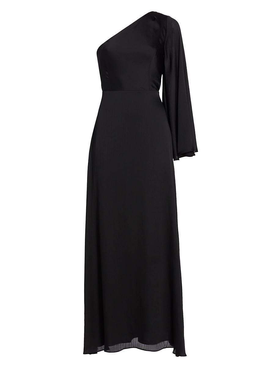 Womens Keely Satin One-Shoulder A-Line Gown Product Image