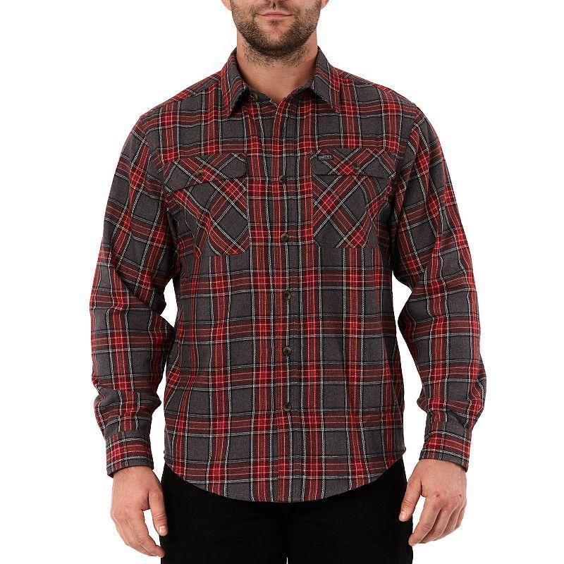 Men's Smith's Workwear Regular-Fit Plaid Two-Pocket Flannel Button-Down Shirt, Size: Large, Heather Grey Product Image