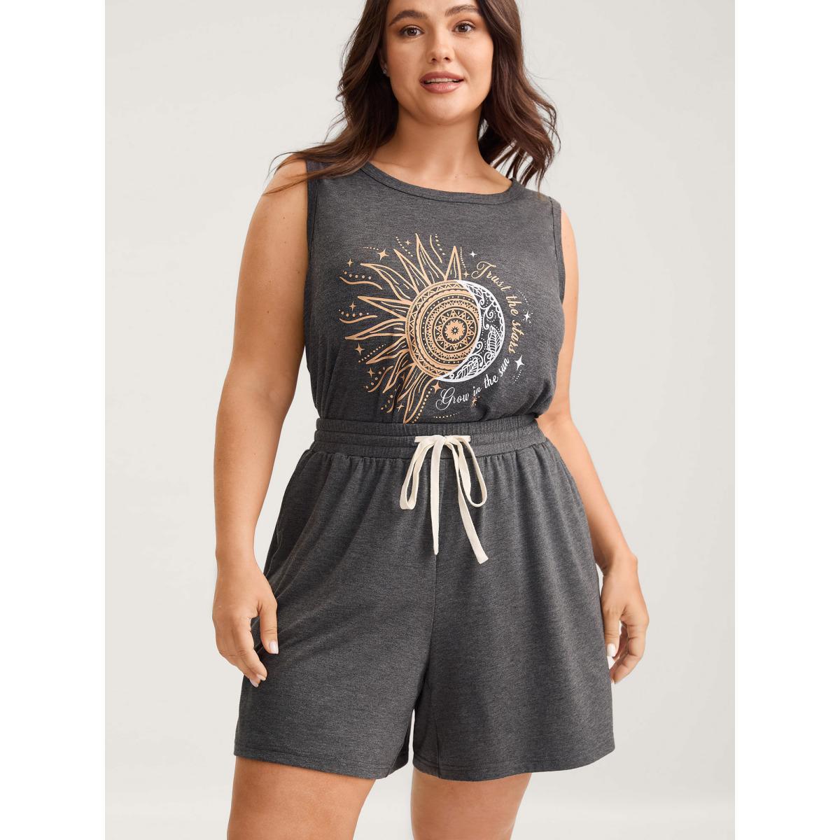 Plus Size Supersoft Contrast Drawstring Mixed Knit Shorts Women DimGray Basics Drawstring Straight Leg Everyday-Casual Shorts BloomChic 26/4X Product Image