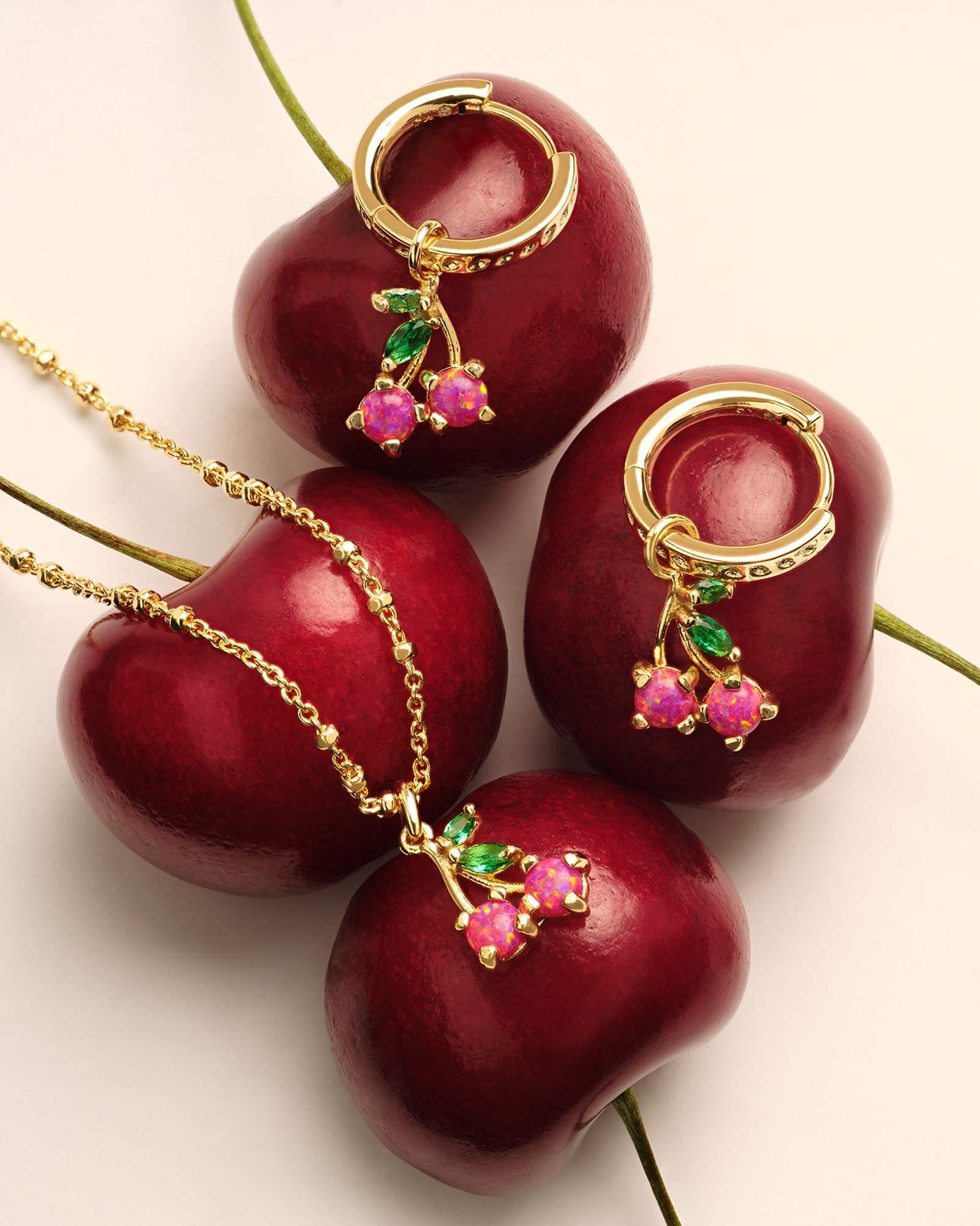 Cherry Gold Huggie Earrings in Berry Kyocera Opal Product Image