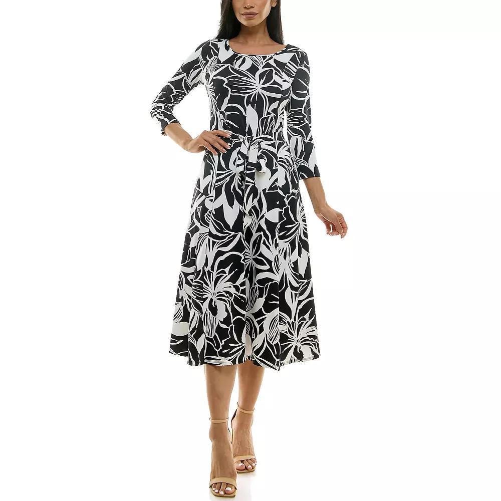Women's Nina Leonard Sylvia Midi Dress With Belt, Size: Small, Orange White Product Image