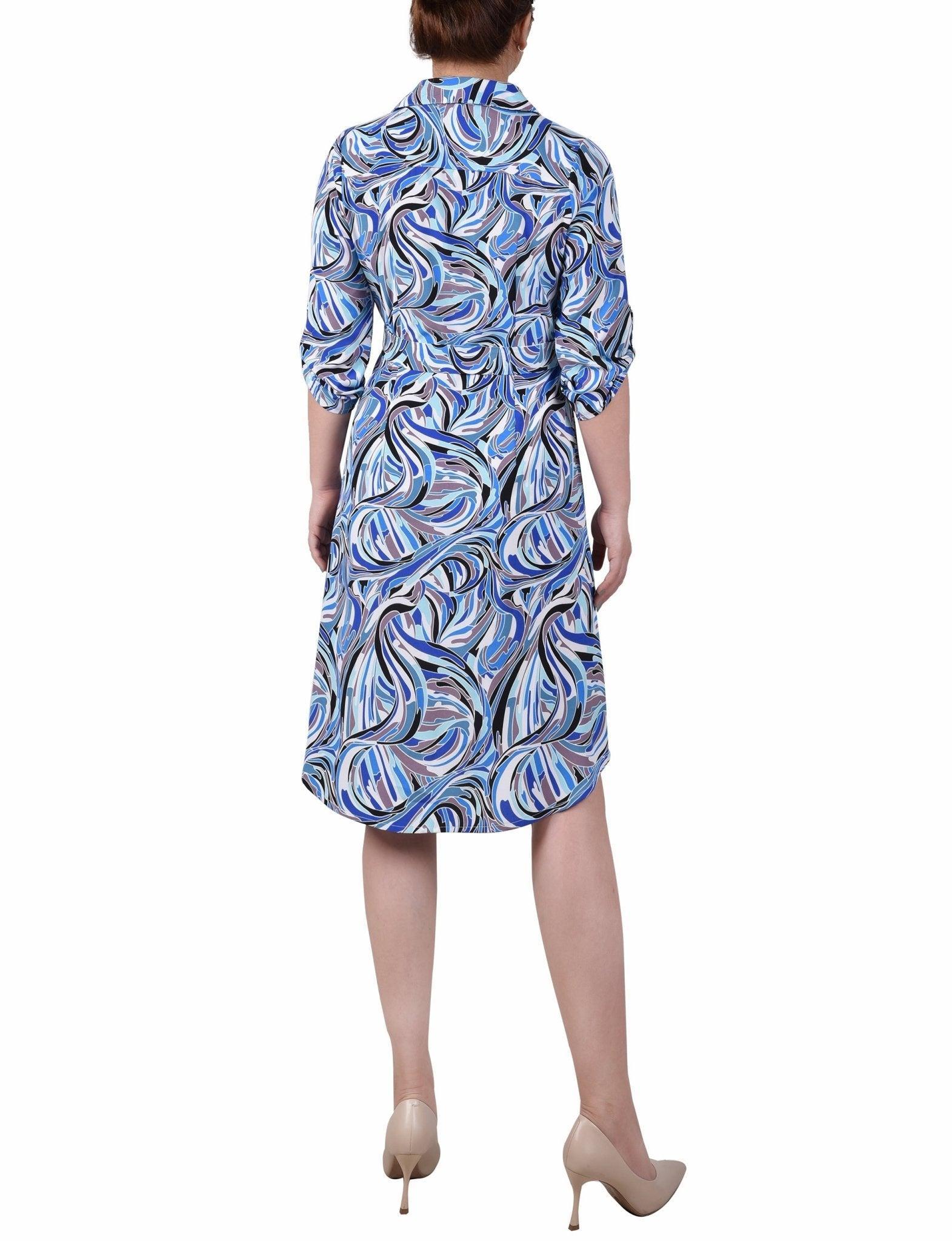 3/4 Length Roll Tab Zip Front Shirtdress - Petite Product Image