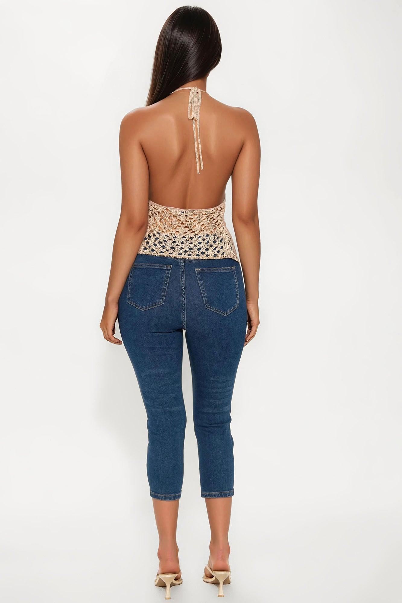 Lani Crochet Tie Front Top - Gold Product Image