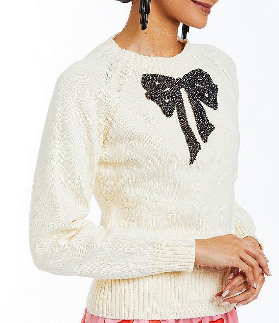 Mestiza New York Delilah Crew Neck Raglan Shoulder Long Sleeve Bead Embellished Bow Sweater Product Image