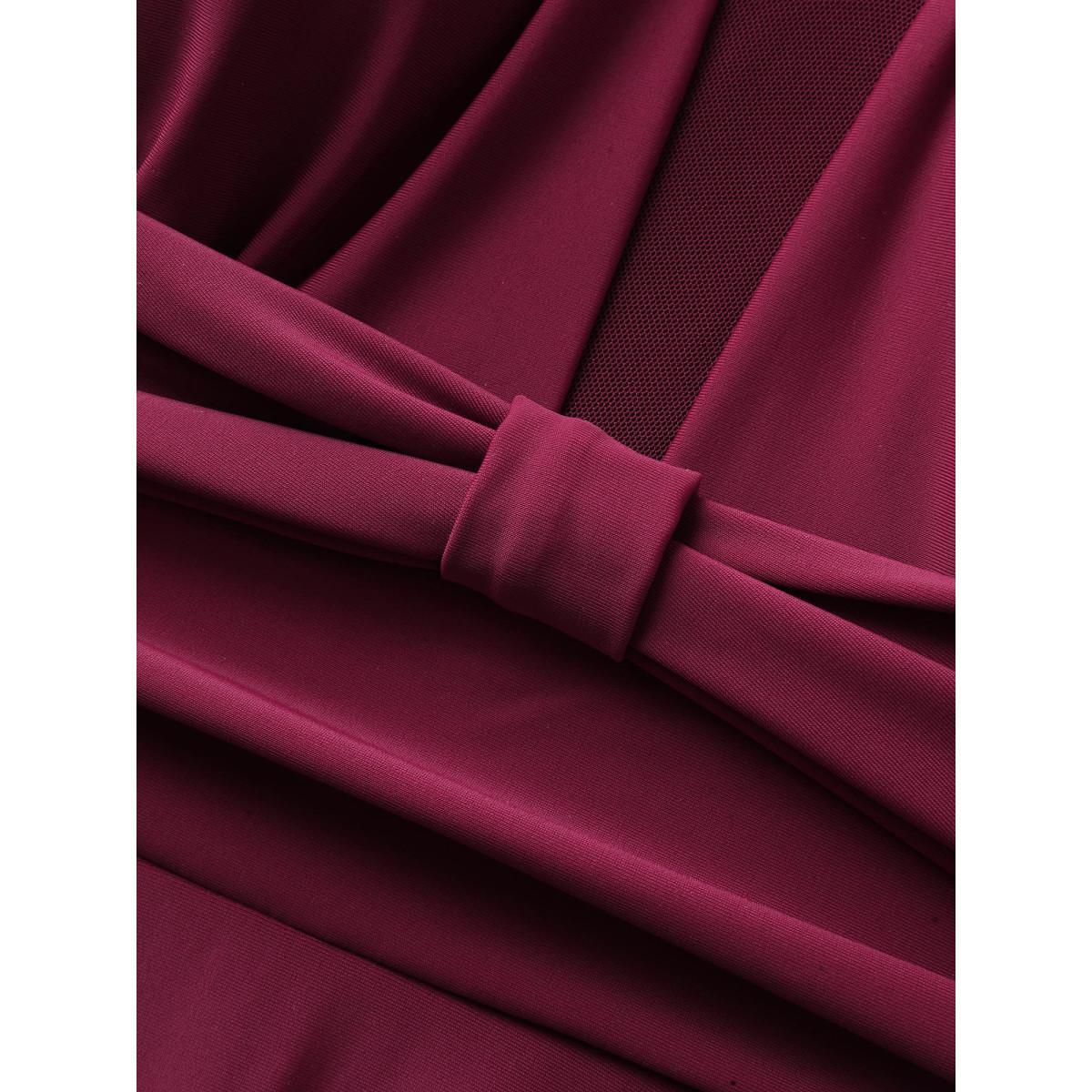 Plus Size Anti Float Tie Sheer Swim Dress Women's Swimwear Deeppurple Beach Bodycon Round Neck High stretch Curve Swim Dresses BloomChic 12/L Product Image