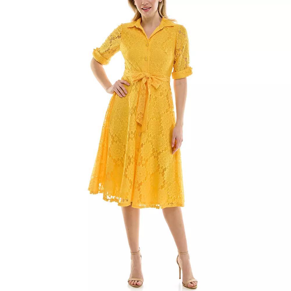 Women's Maison Tara Lace Shirt Dress, Size: 14, Yellow Product Image
