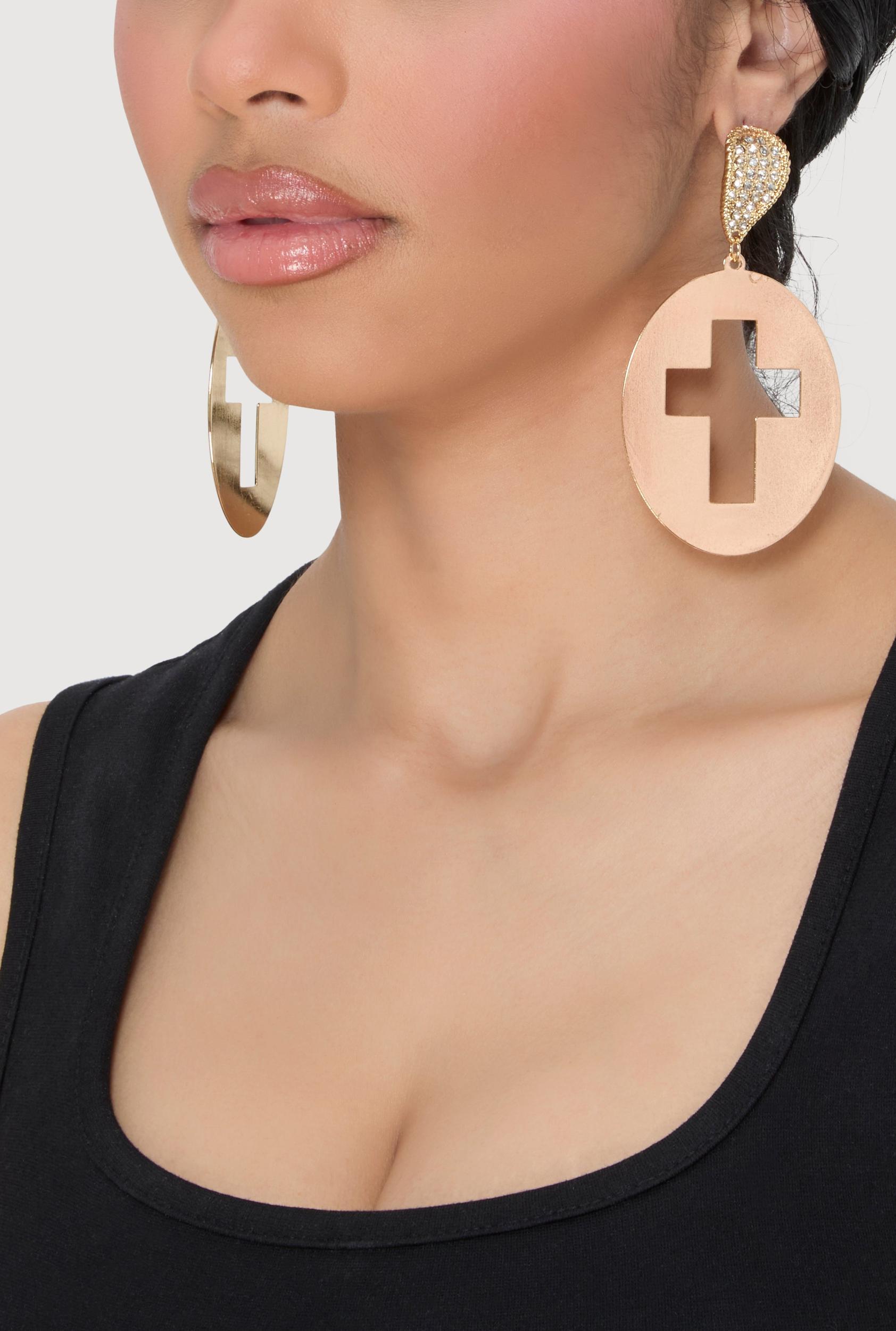 Cross Cut Out Statement Drop Earrings Female Product Image
