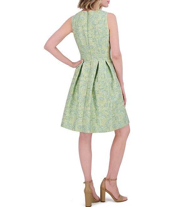 Vince Camuto Jacquard Round Neck Sleeveless Fit and Flare Dress Product Image