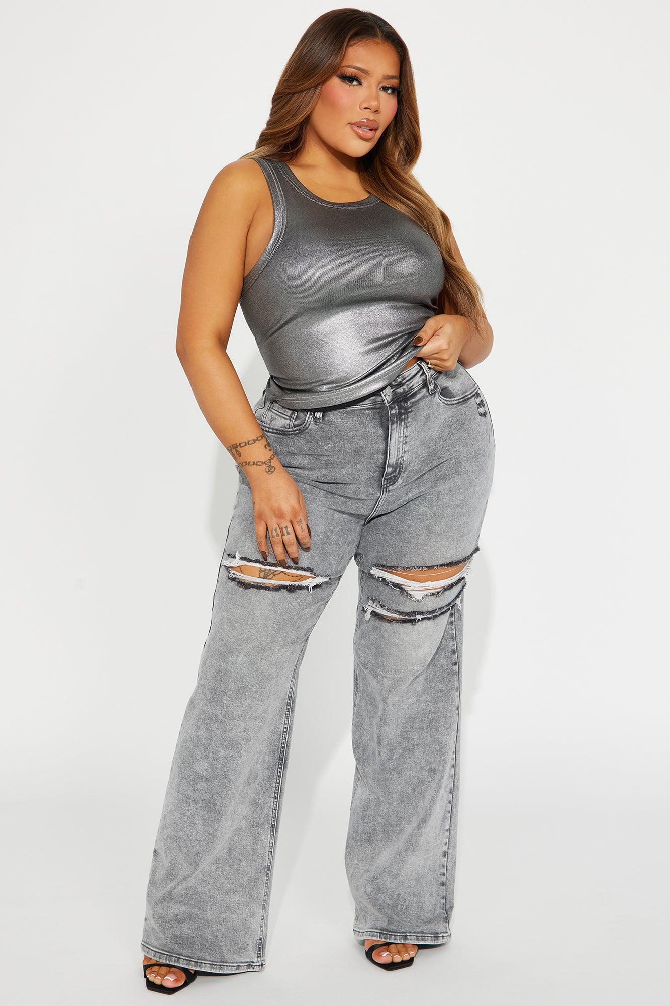 Remi Ripped Stretch Baggy Jeans - Grey Product Image
