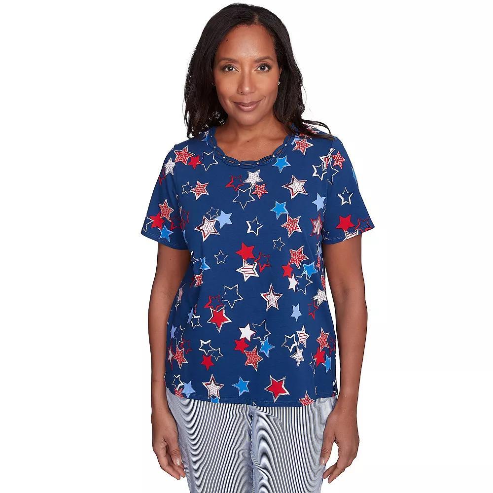 Women's Alfred Dunner Star Studded Tee, Size: XL, Blue Product Image