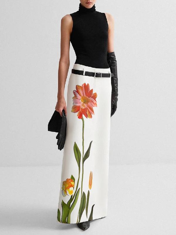 H-Line Flower Print Skirts Bottoms Product Image