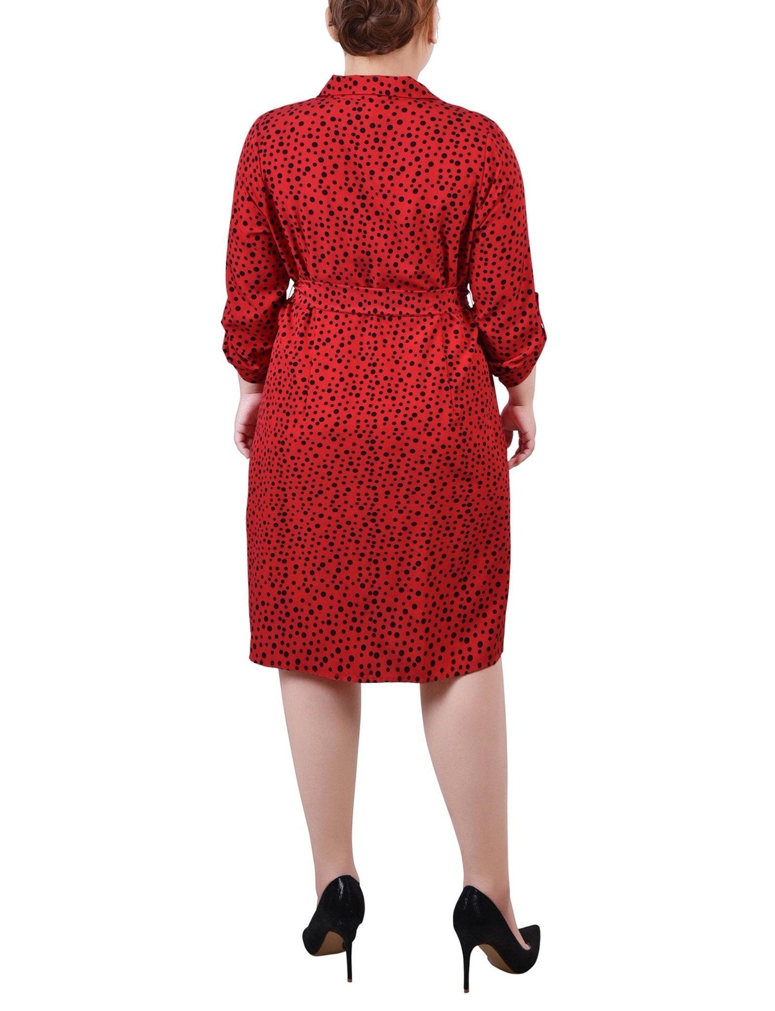 Ski Patrol Black Icemoon 3/4 Roll Tab Sleeve Belted Shirtdress - Plus Product Image