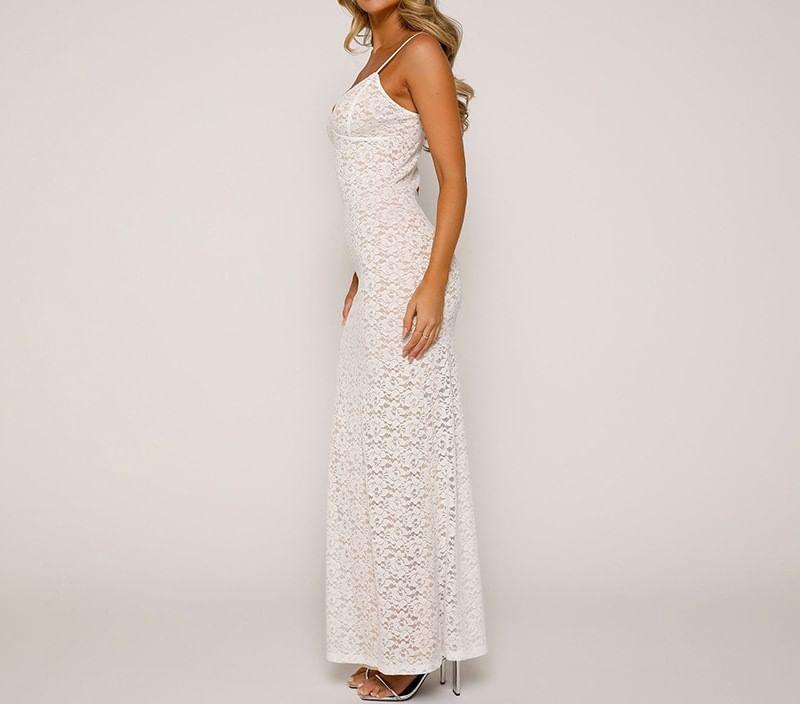 Spaghetti Strap V-Neck Lace Maxi Mermaid Dress Product Image
