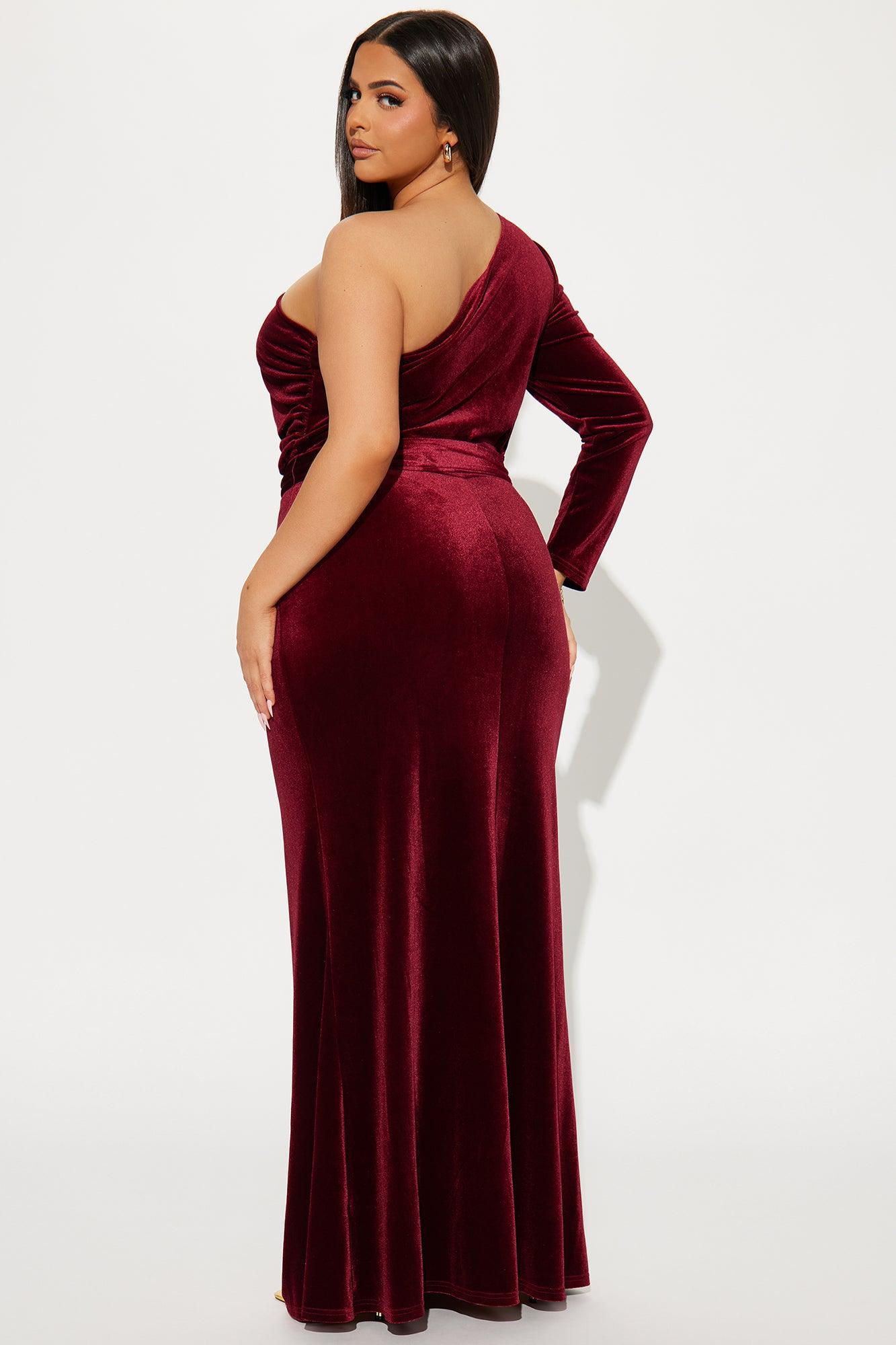 Take A Bow Velvet Gown - Wine Product Image