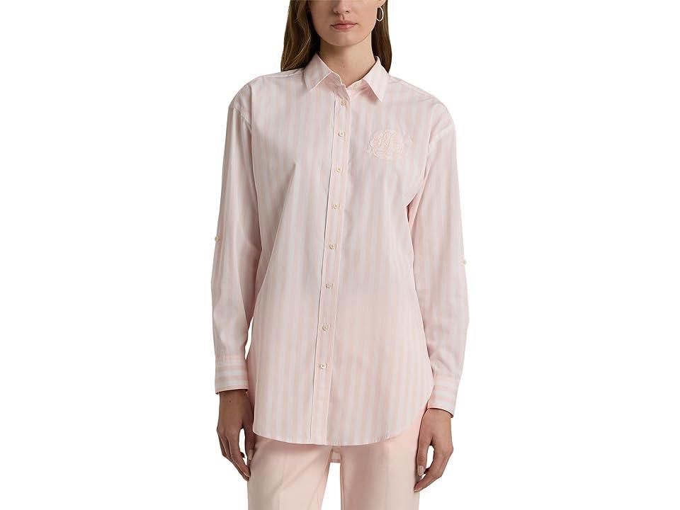Lauren Ralph Lauren Oversize Striped Cotton Broadcloth Shirt (Primrose /White) Women's Clothing Product Image