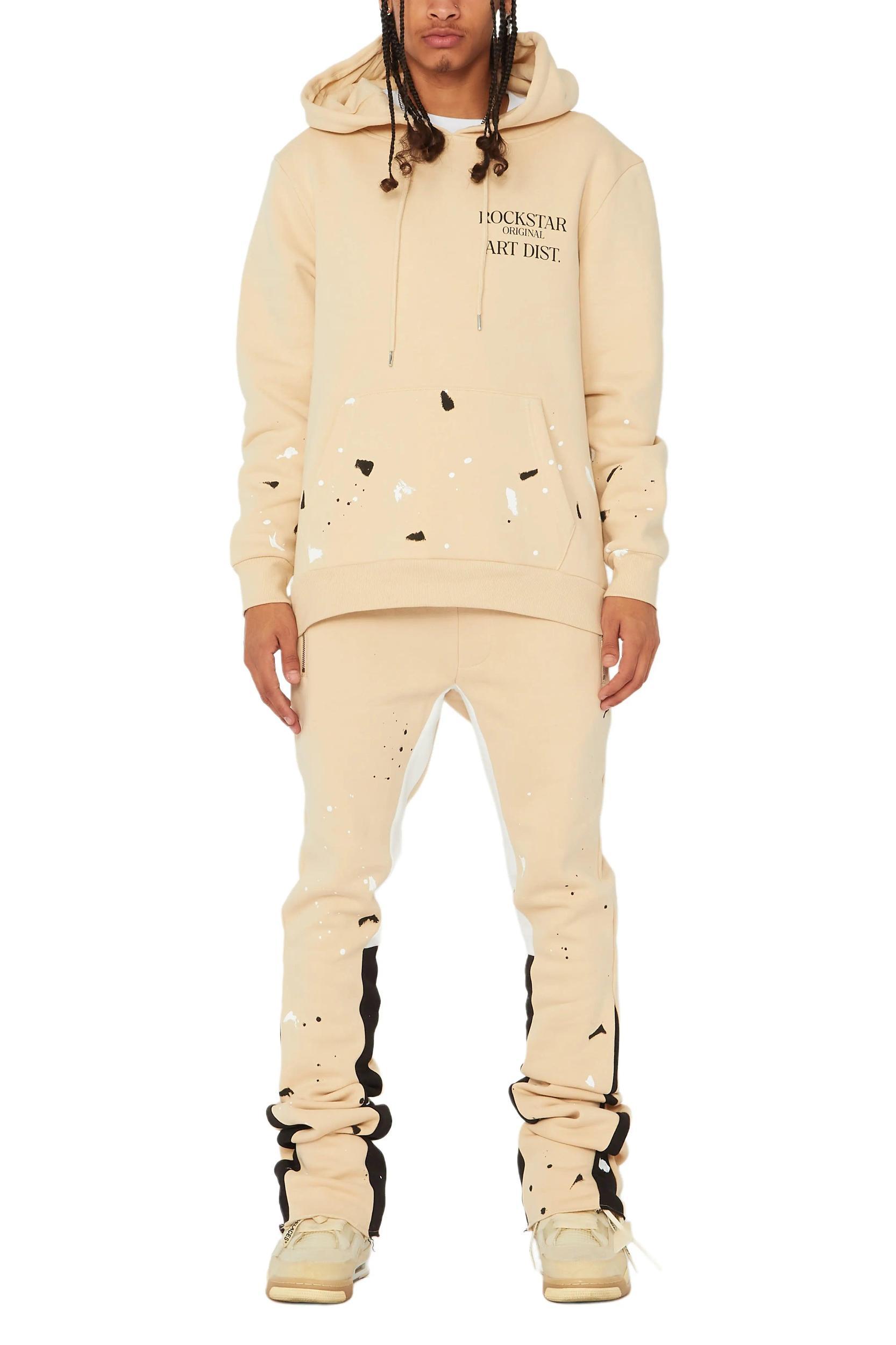 Jaco Beige Hoodie Stacked Flare Pant Track Set Male Product Image
