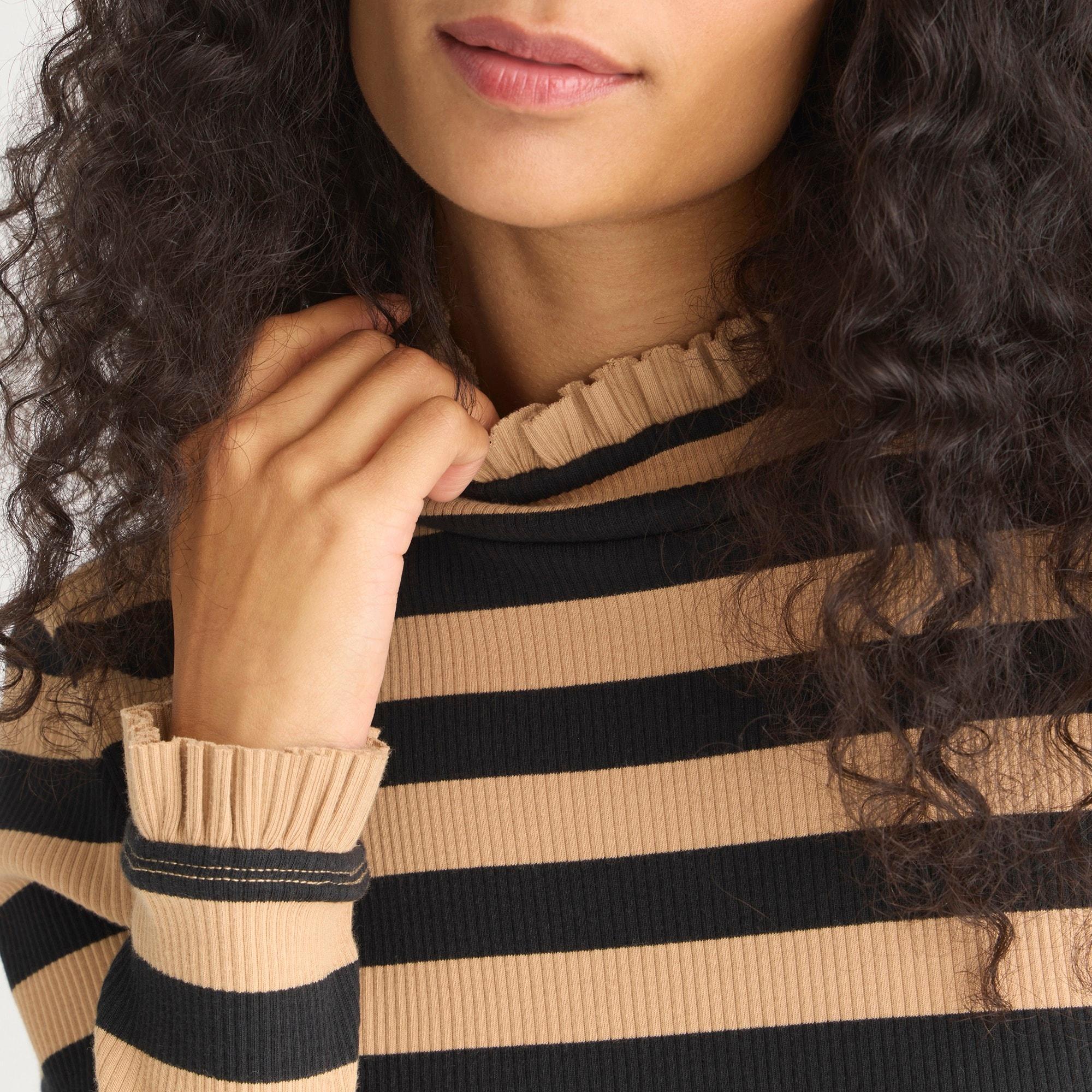 Vintage rib ruffle mockneck tee in stripe Product Image