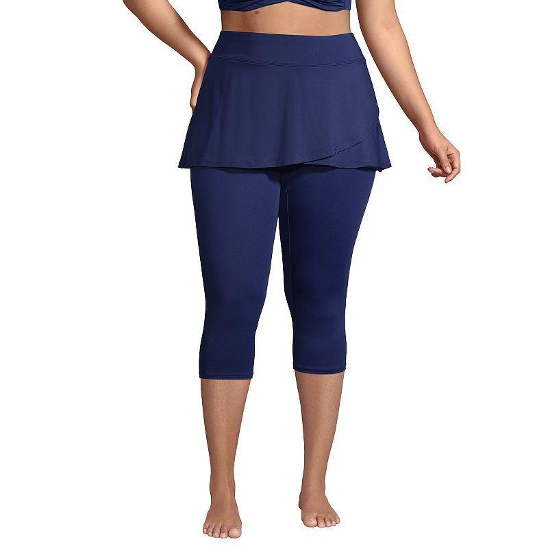 Plus Size Lands Chlorine Resistant High-Waist Crop Swim Leggings, Womens Deep Blue Product Image