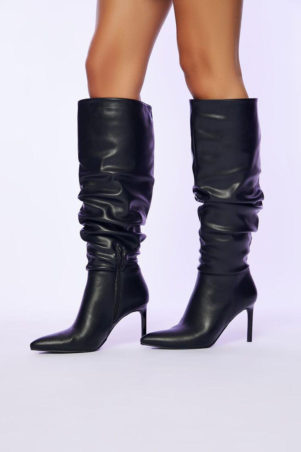 Ruched Faux Leather Stiletto Boots | Forever 21 Product Image