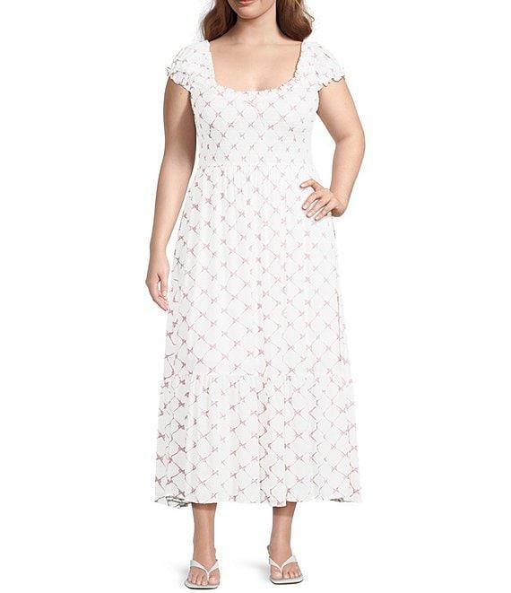Perch By Blu Pepper Plus Smocked Ruched Sleeve Midi Dress Product Image