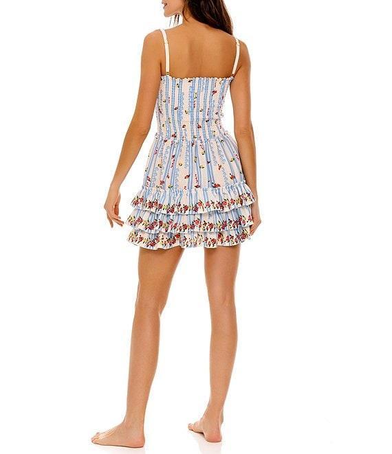Agua Bendita Alamy Floral Print Square Neck Sleeveless Tiered Mini Dress Product Image