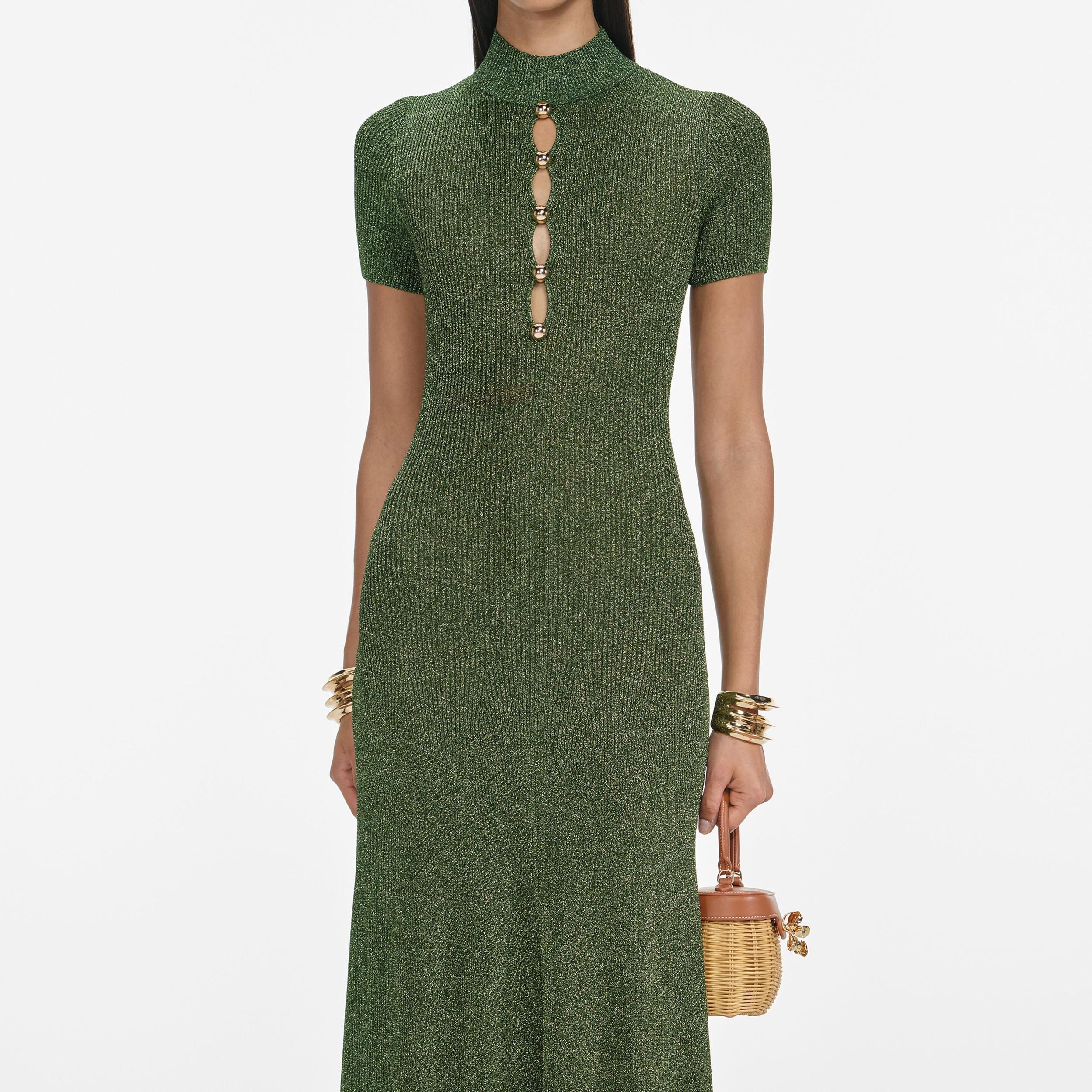 Khaki Lurex Knit Maxi Dress Product Image