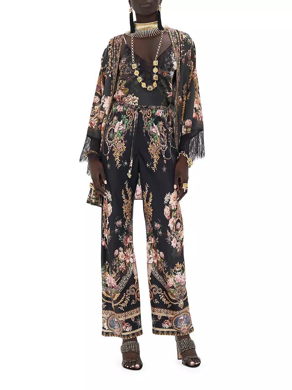 Floral Silk Wide-Leg Pants Product Image