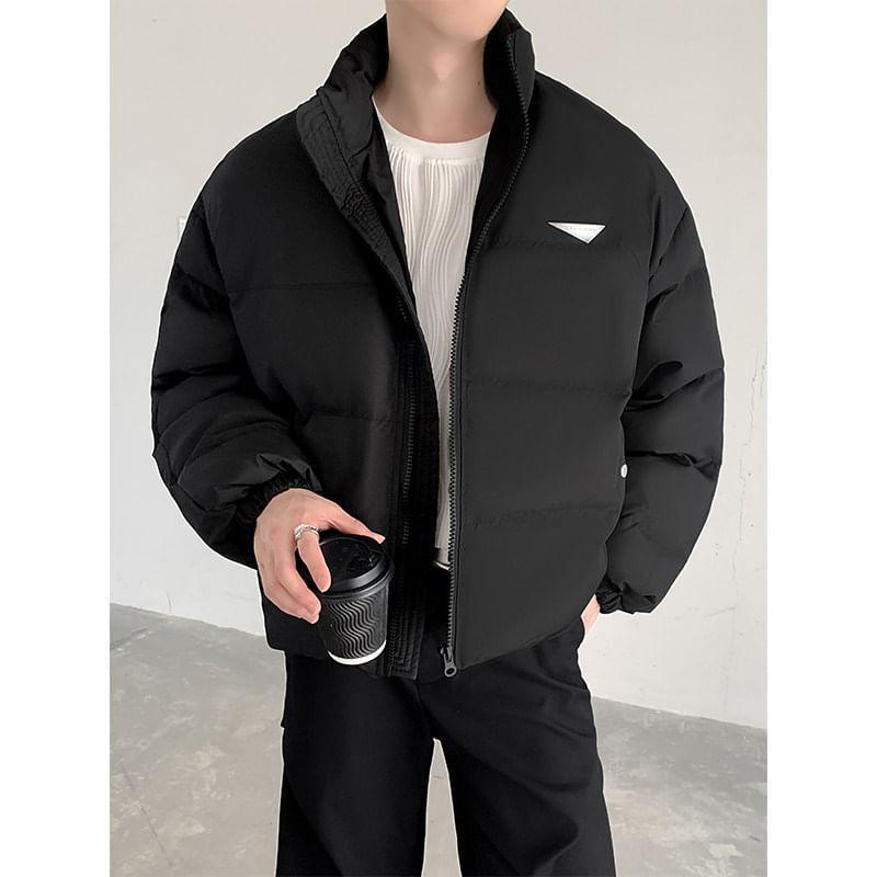 Stand Collar Plain Zip Up Puffer Jacket Product Image