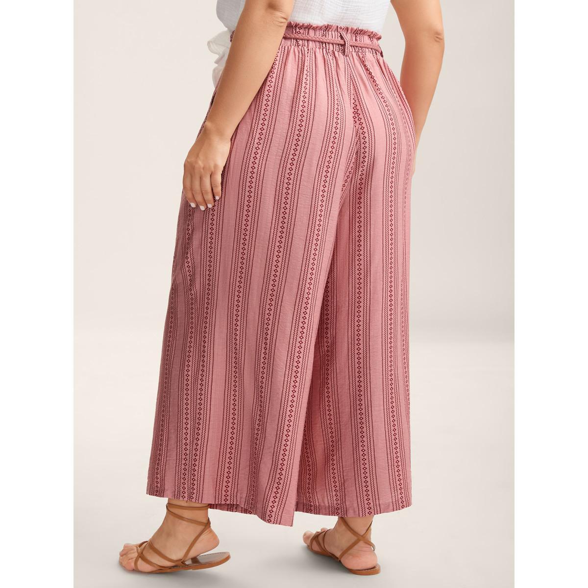 Plus Size Stripe Print Drawstring Wide-Leg Pants Women Rouge Resort Wide Leg Mid Rise Vacation Pants BloomChic 30/6X Product Image