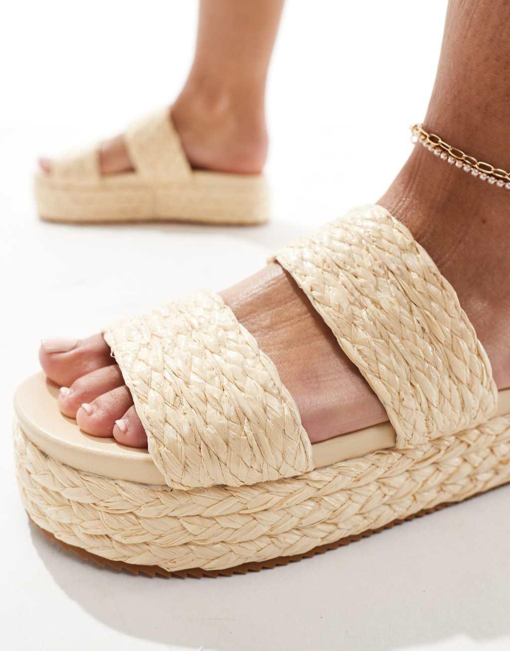London Rebel woven strap sandals in cream Product Image