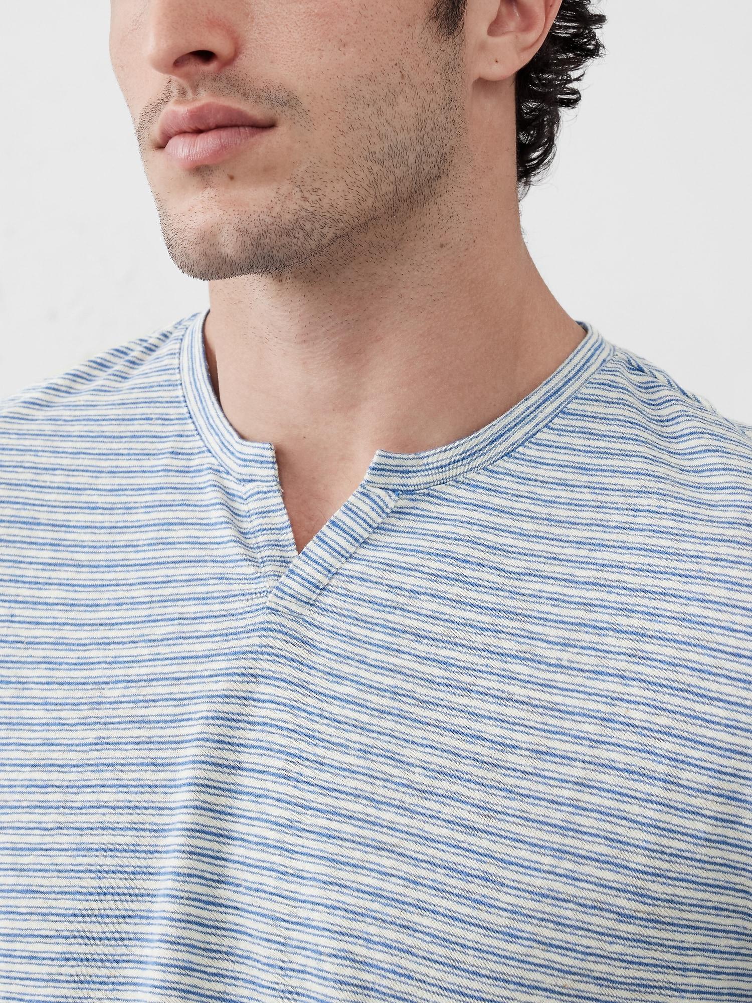 Linen-Blend Notch-Neck T-Shirt Product Image
