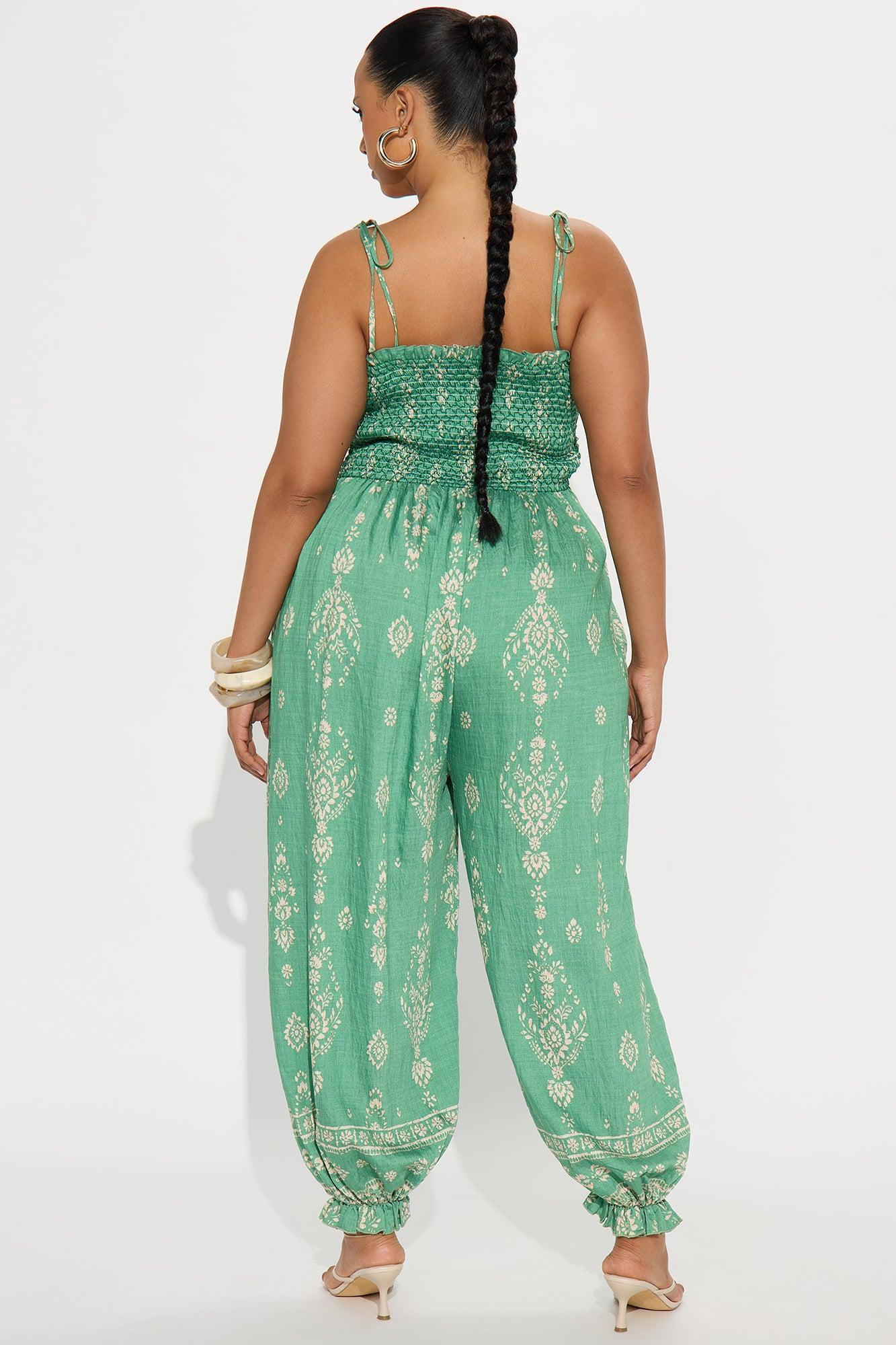 Arabella Linen Jogger Leg Jumpsuit - Green/combo Product Image