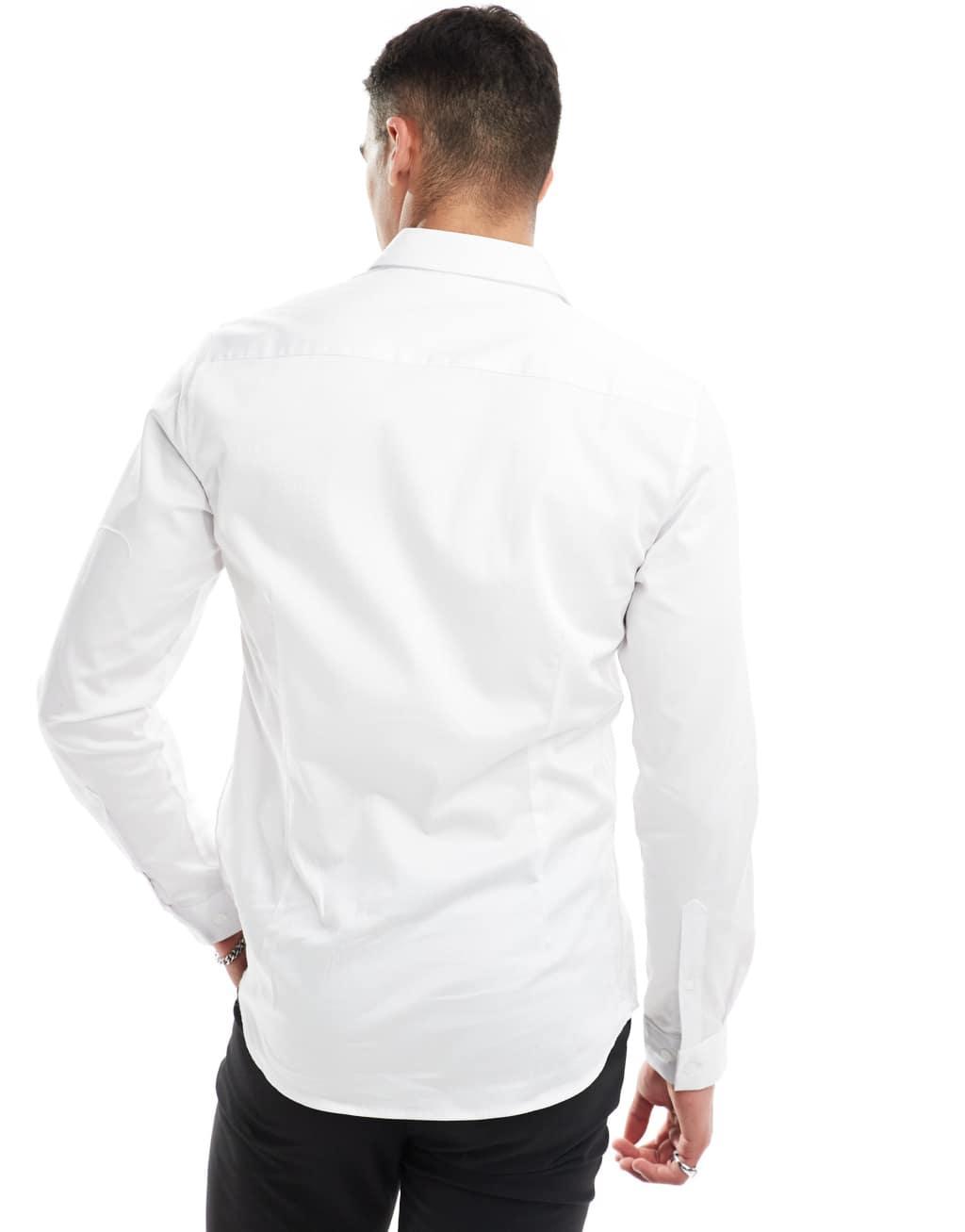 ASOS DESIGN slim fit sateen shirt in white  Product Image